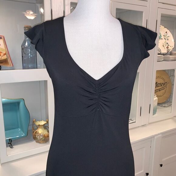 Mossimo Black Fitted Dress W/ Flutter Cap Sleeve Sz Small - Picture 2 of 7